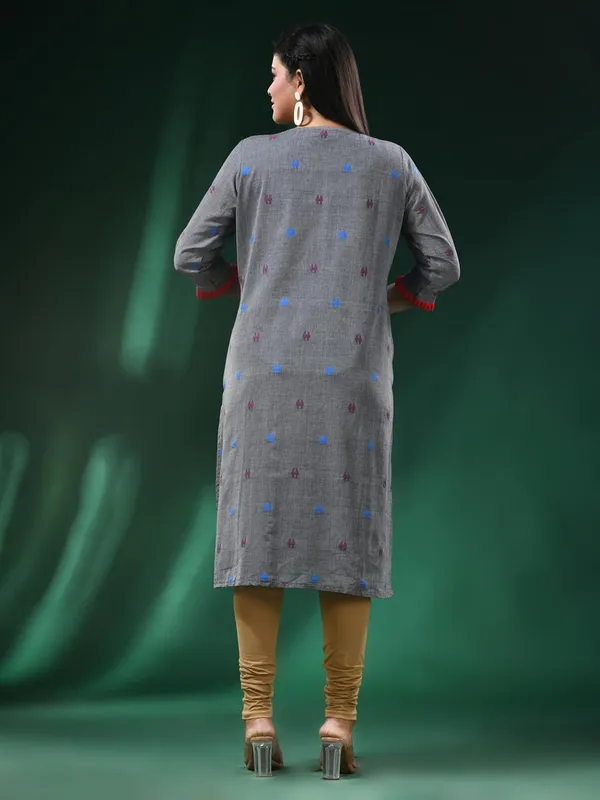 Grey_Cotton_Jamdani_Kurta_For_Women