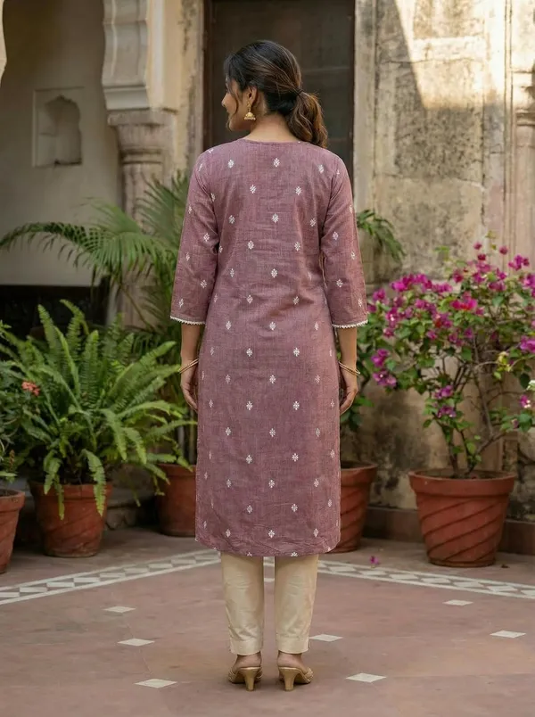 Peach_Woven_Jamdani_Kurti_With_All_Over_Buti_Work_For_Women