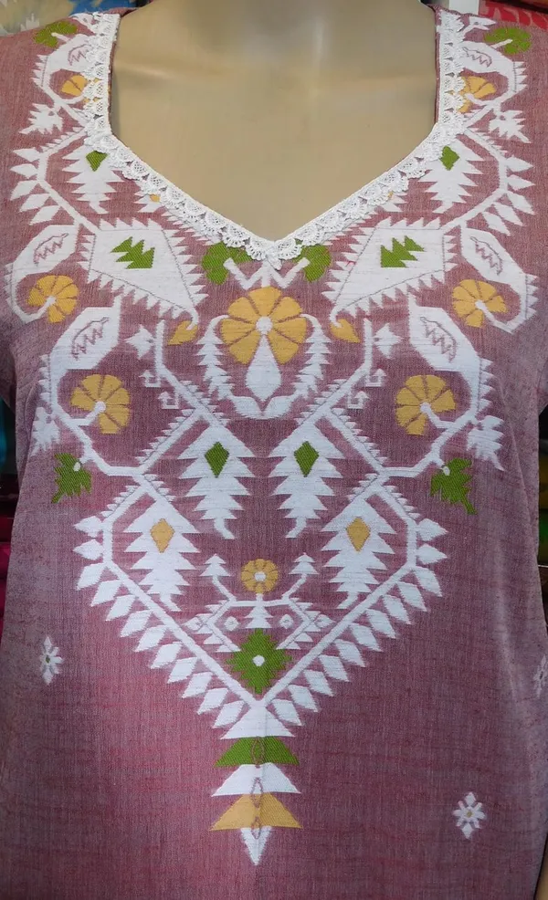 Peach_Woven_Jamdani_Kurti_With_All_Over_Buti_Work_For_Women