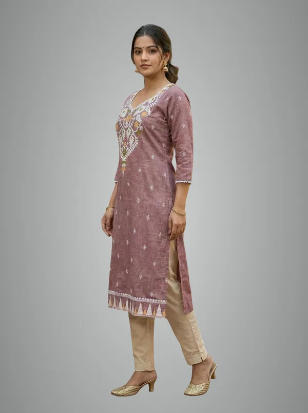 Peach_Woven_Jamdani_Kurti_With_All_Over_Buti_Work_For_Women