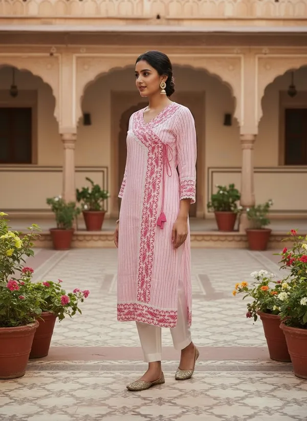 Pink__Cotton_Jamdani_Kurta_In_For_Women