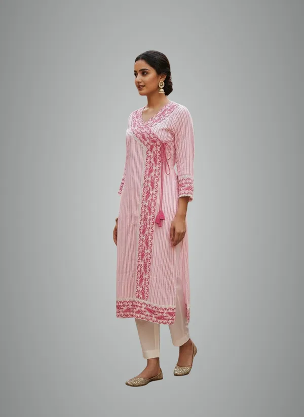 Pink__Cotton_Jamdani_Kurta_In_For_Women