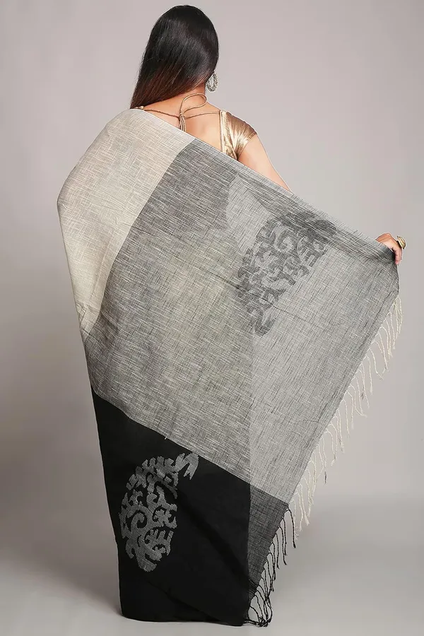 Navy_Blue_Pure_Linen_Saree_With_Blouse_Piece_For_Women