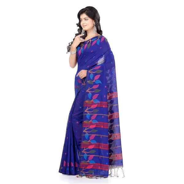 Blue_Handloom_Cotton_Saree_With_Designer_Leaf_Pallu_For_Women
