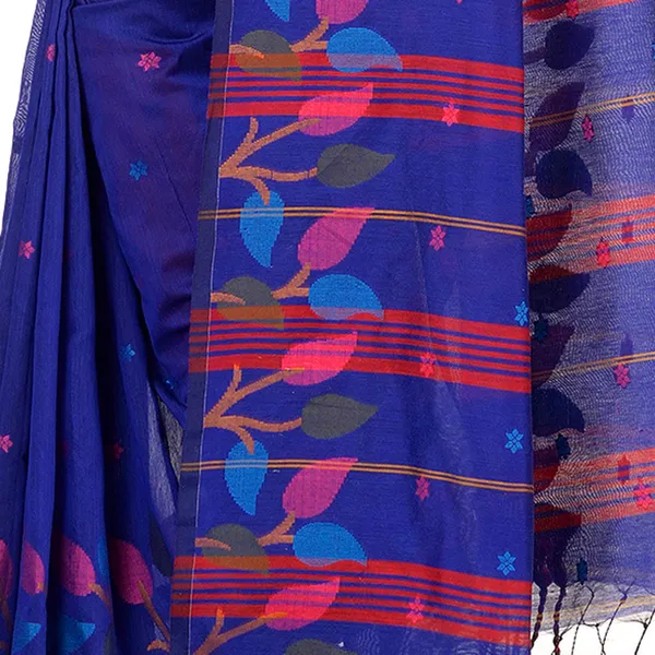 Blue_Handloom_Cotton_Saree_With_Designer_Leaf_Pallu_For_Women