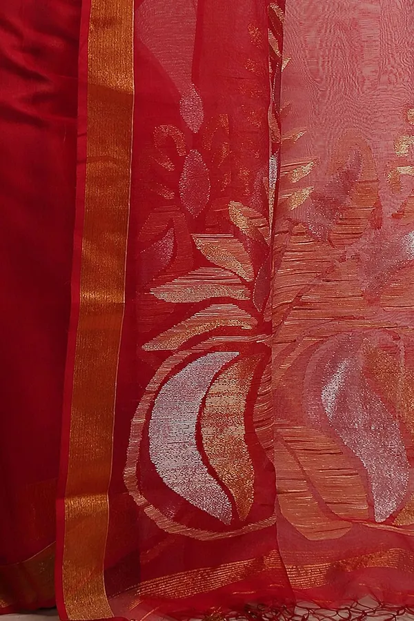 Red_Pure_Resham_Silk_Saree_With_Zari_Border_For_Women