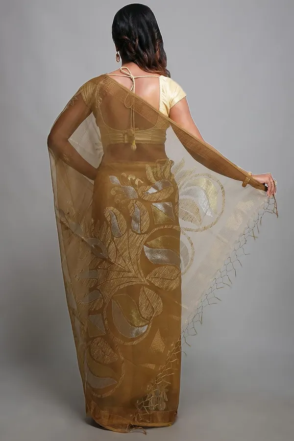 Brown_Pure_Resham_Silk_Saree_With_Zari_Border_For_Women