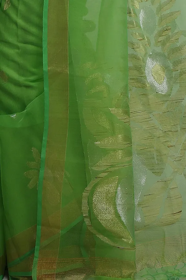 Green_Pure_Resham_Silk_Saree_With_Zari_Border_For_Women