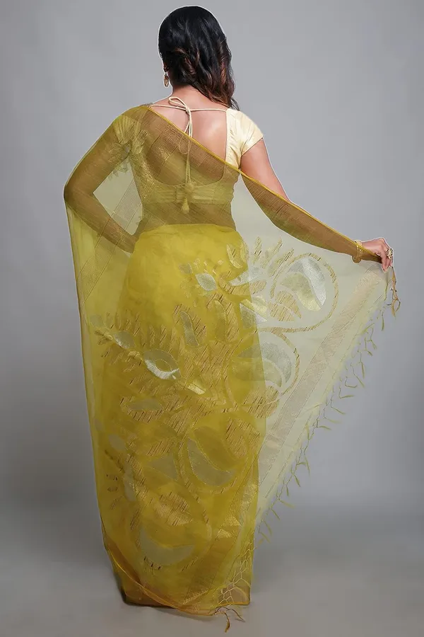 Yellow_Pure_Resham_Silk_Saree_With_Zari_Border_For_Women