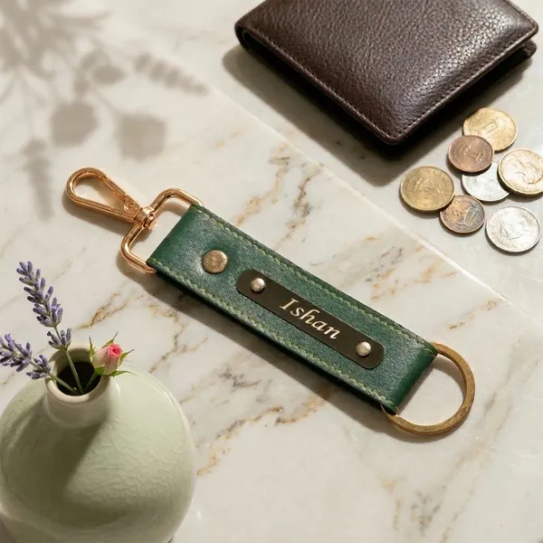 Green_Personalized_Leather_Keychain