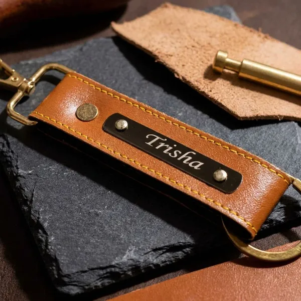 Tan_Personalized_Leather_Keychain