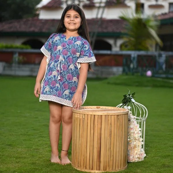 Purple_Block_Printed_cotton_Shorts_Kaftan_Dress_With_Tie_Up_String_For_Girls