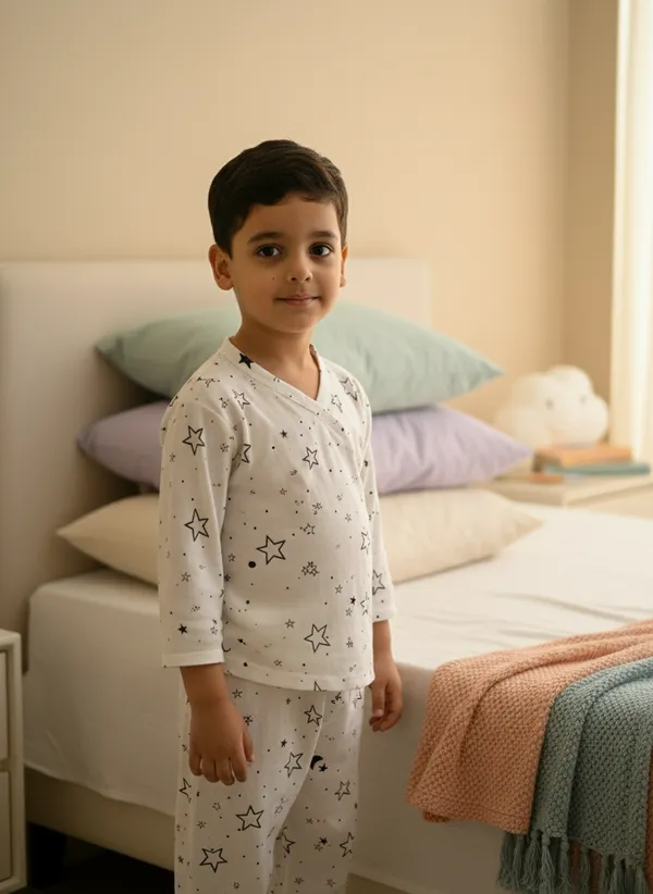 White_Soft_Cotton_Star_Printed_Nightwear_For_For_Boys