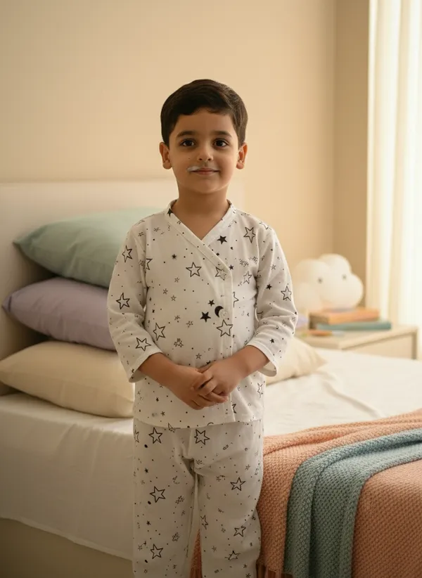 White_Soft_Cotton_Star_Printed_Nightwear_For_For_Boys