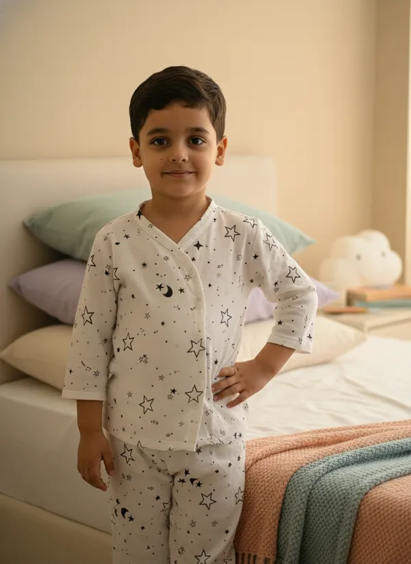 White_Soft_Cotton_Star_Printed_Nightwear_For_For_Boys