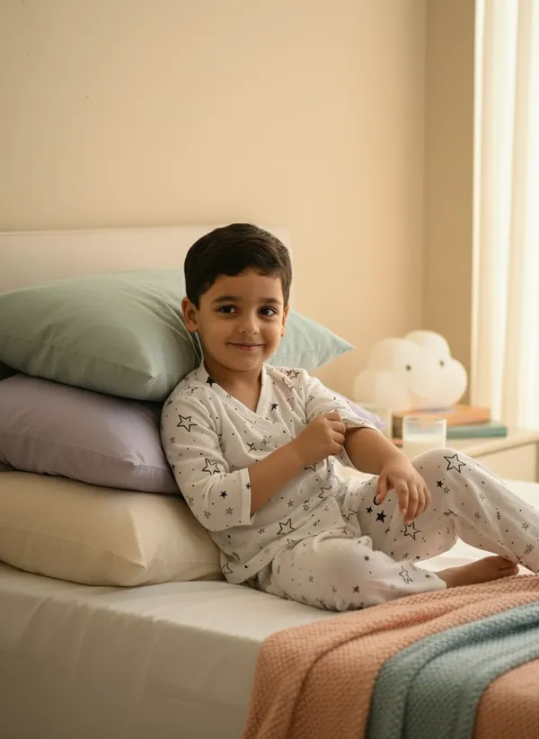 White_Soft_Cotton_Star_Printed_Nightwear_For_For_Boys
