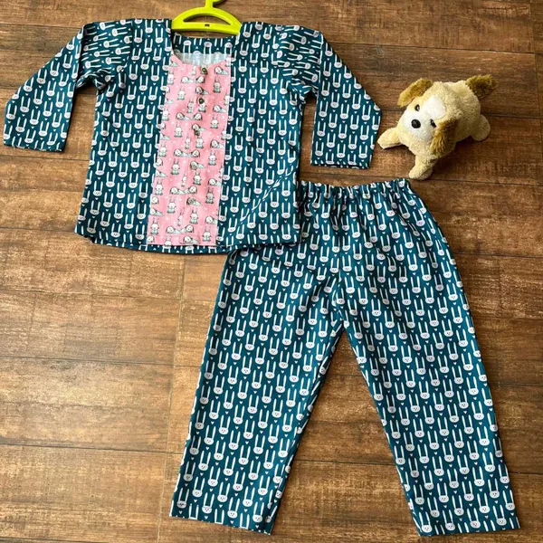 Blue_Bunny_Hand_Block_Printed_Cotton_Unisex_Night_Suit_For_Boys