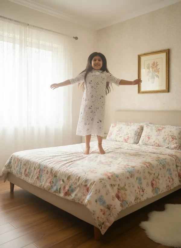 White_Soft_Cotton_Star_Print_Nighty_For_Girl