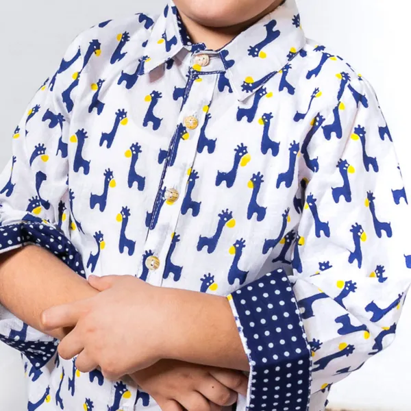White_&_Blue_Cotton_Animal_Block_Print_Full_Sleeves_Shirt_For_For_Boys