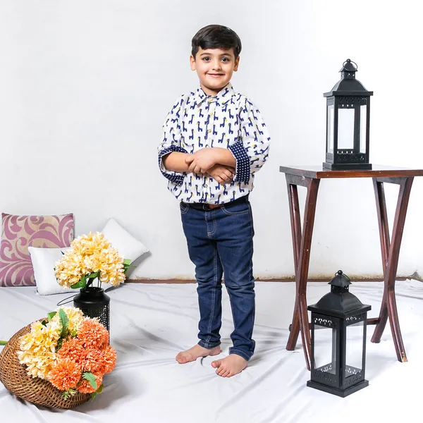 White_&_Blue_Cotton_Animal_Block_Print_Full_Sleeves_Shirt_For_For_Boys