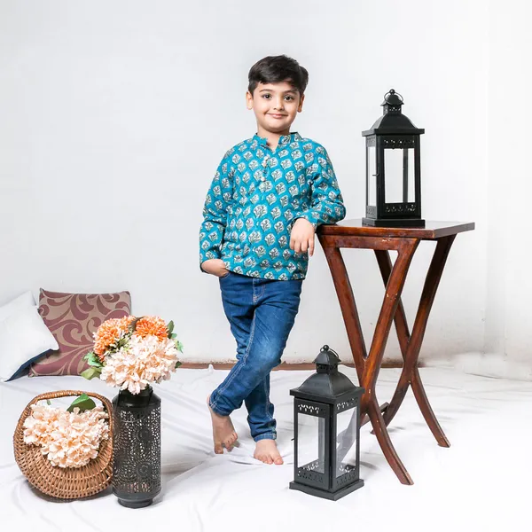 Blue_Cotton_Block_Print_Full_Sleeves_Shirt_For_For_Boys