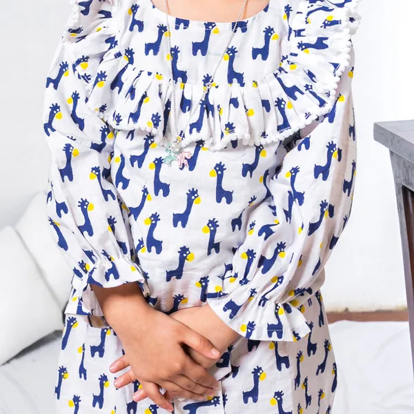 Blue_And_White_Two_Piece_Cotton_Animal_Block_Print_Top_And_Culottes_Set_For_Girls
