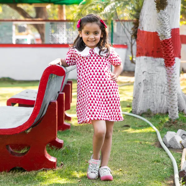 Red_And_White_Block_Printed_Cotton_Short_A_Line_Tunic_Dress_With_Collar_For_Girls