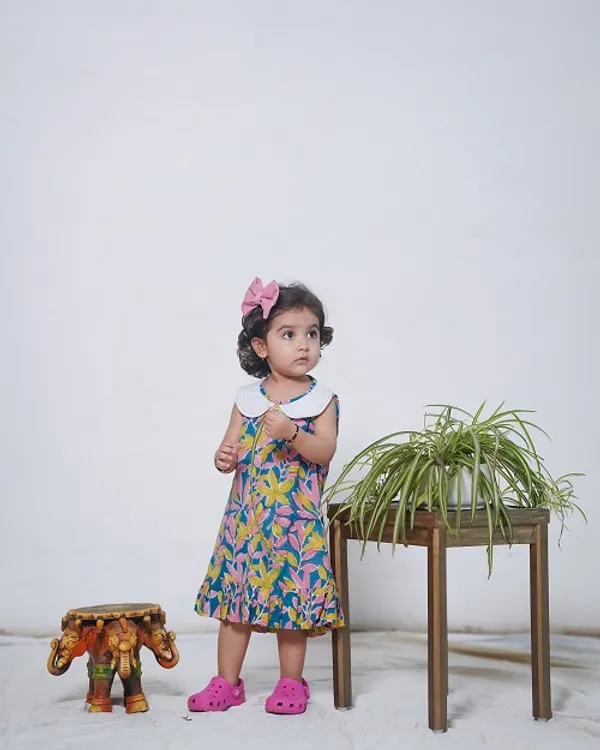 Multicolour_Cotton_Floral_Hand_Block_Printed_Sleeveless_Dress_With_Embroidery_Collar_And_Frills_For_Girls