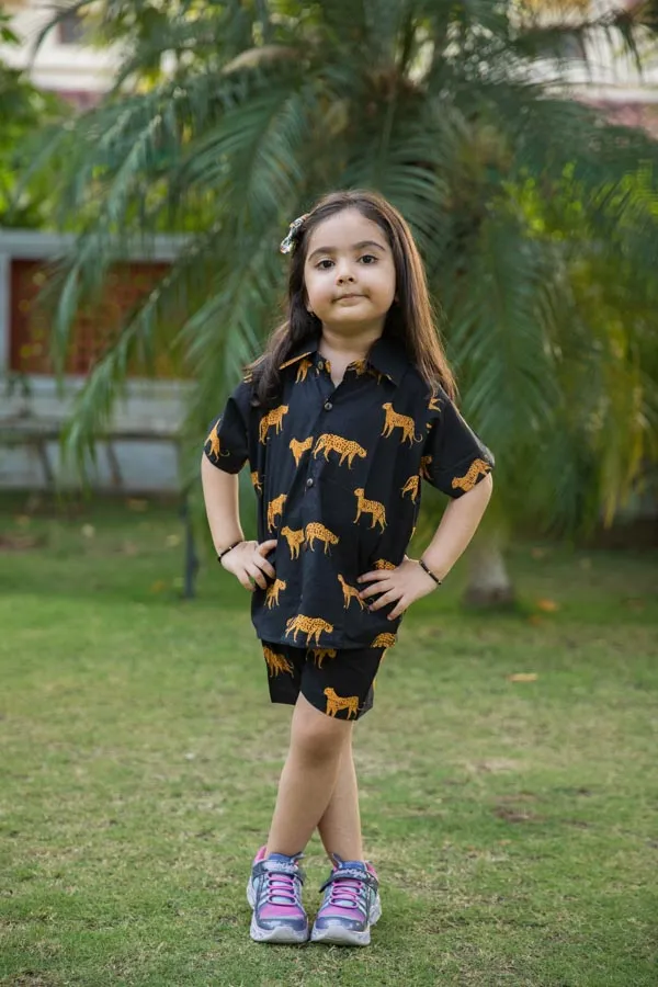 Black_Cheetah_Print_Shirt_Shorts_Co_Ord_Set_For_Girls