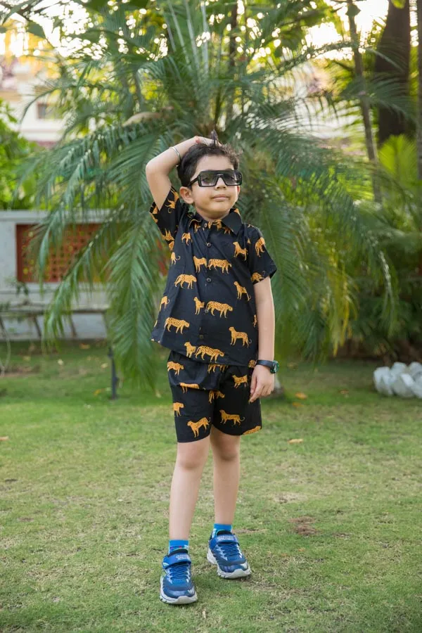 Black_Cheetah_Print_Shirt_Shorts_Co_Ord_Set_For_Boys