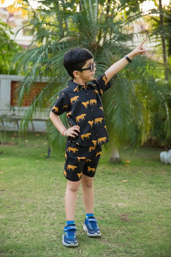 Black_Cheetah_Print_Shirt_Shorts_Co_Ord_Set_For_Boys