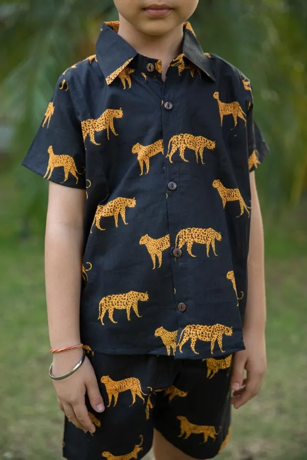Black_Cheetah_Print_Shirt_Shorts_Co_Ord_Set_For_Boys