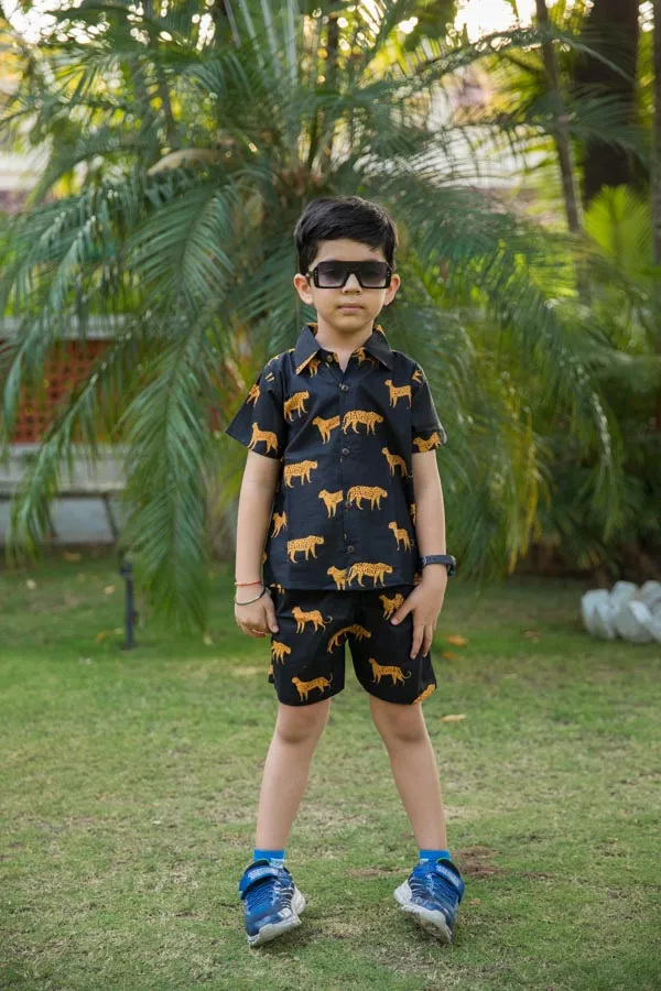 Black_Cheetah_Print_Shirt_Shorts_Co_Ord_Set_For_Boys