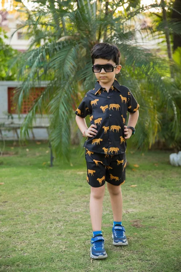 Black_Cheetah_Print_Shirt_Shorts_Co_Ord_Set_For_Boys