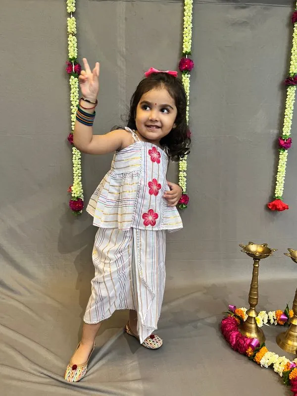 White_Cotton_Dhoti_Skirt_With_Embroidery_Peplum_Top_For_Girl