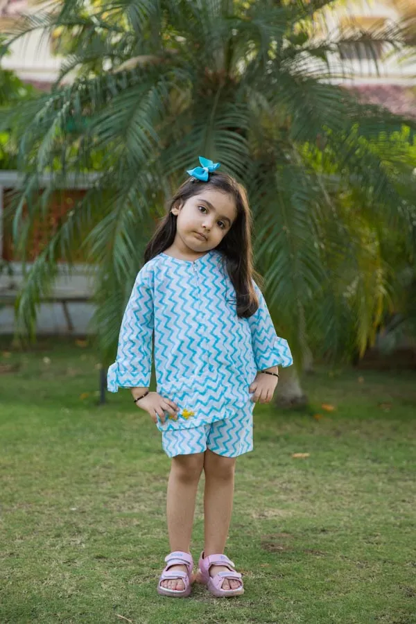 White_&_Blue_Embroidered_Chevron_Block_Print_Co_Ord_Set_For_Girls