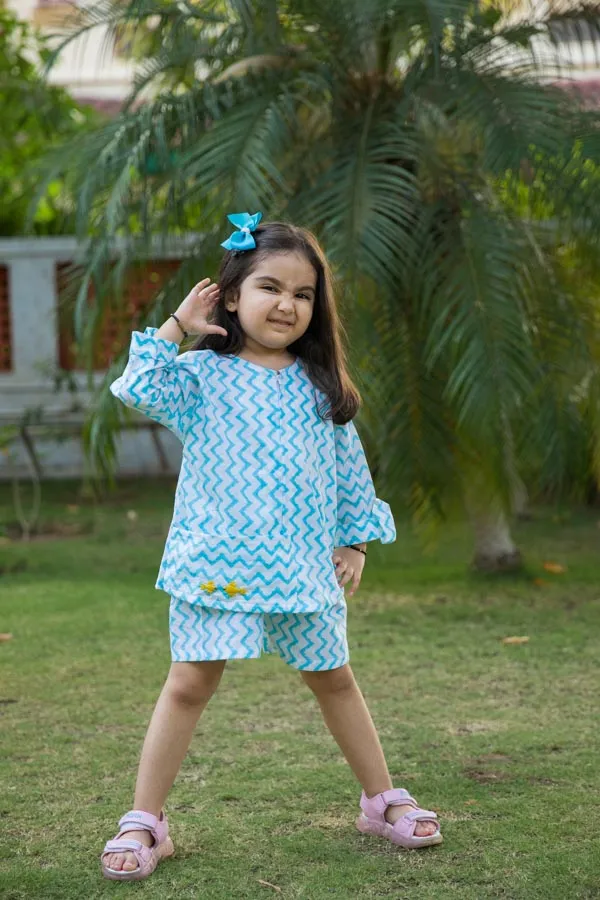White_&_Blue_Embroidered_Chevron_Block_Print_Co_Ord_Set_For_Girls