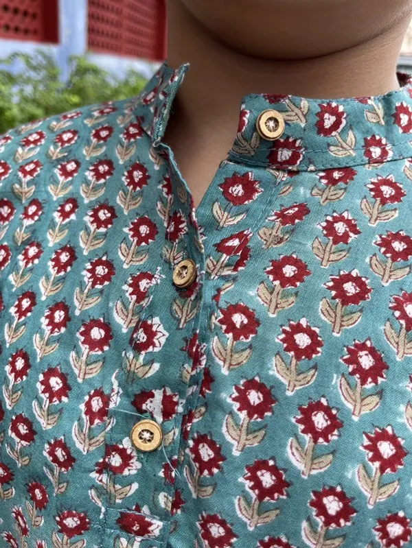 Teal_Floral_Cotton_Handblock_Printed_Shirts_For_Boys