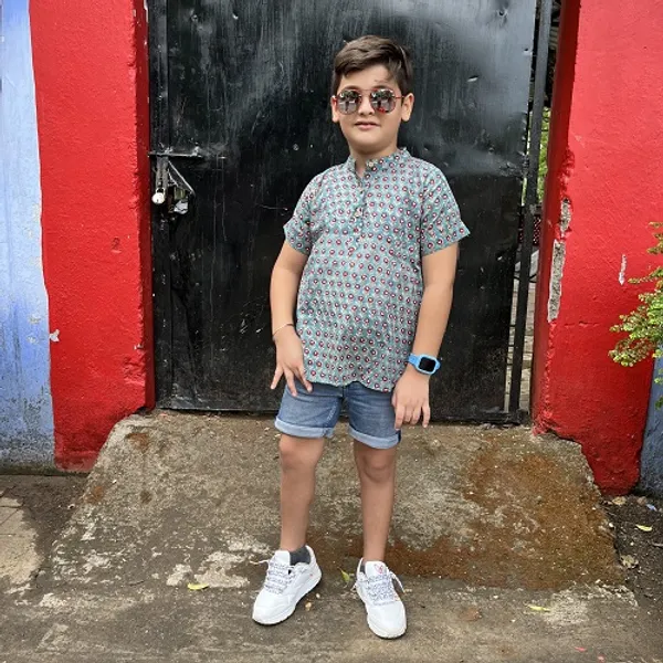 Teal_Floral_Cotton_Handblock_Printed_Shirts_For_Boys