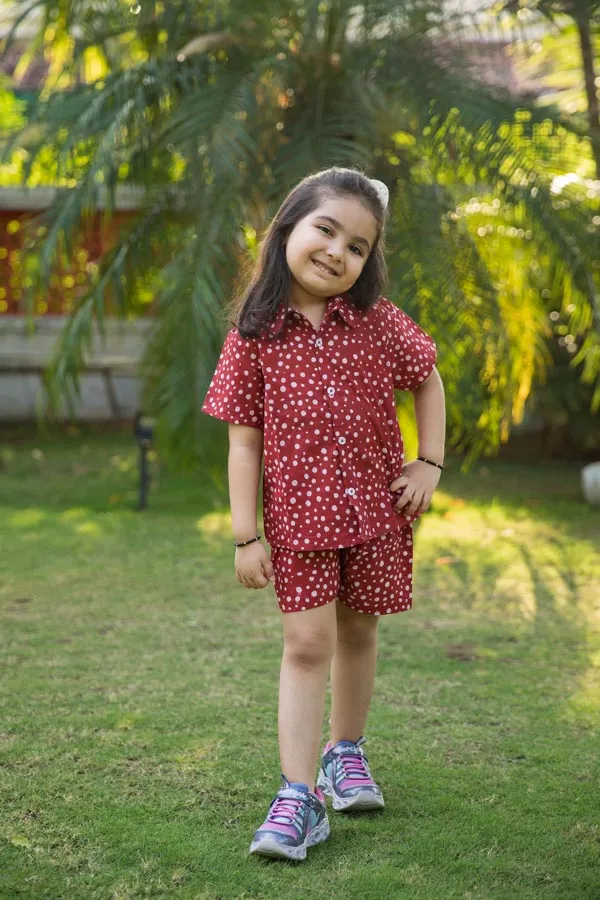 Red_Polka_Dot_Shirt_Shorts_Co_Ord_Set_For_Girls