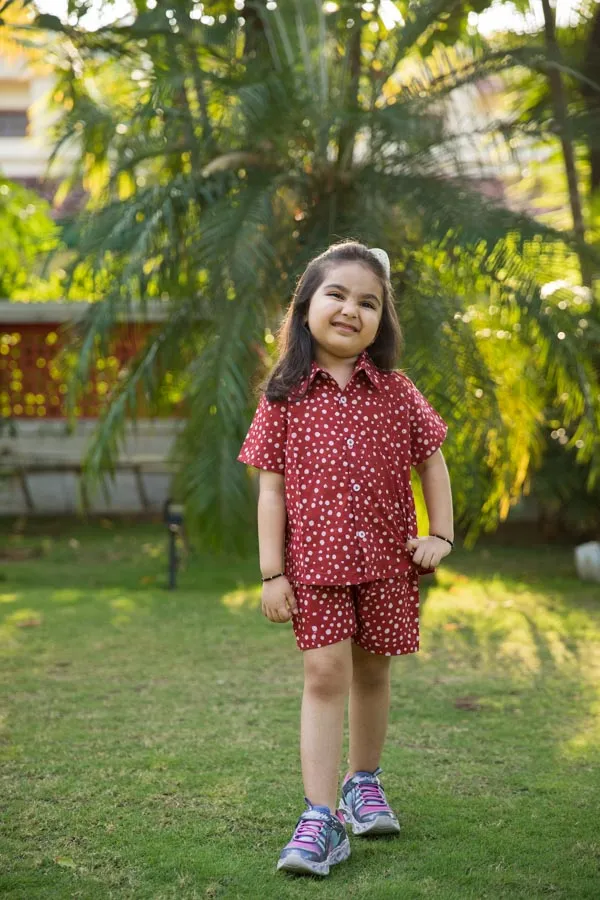 Red_Polka_Dot_Shirt_Shorts_Co_Ord_Set_For_Girls