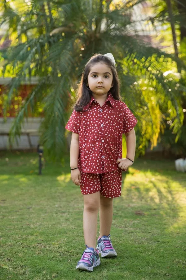 Red_Polka_Dot_Shirt_Shorts_Co_Ord_Set_For_Girls