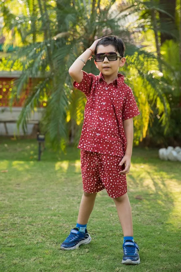 Red_Polka_Dot_Shirt_Shorts_Co_Ord_Set_For_Boys