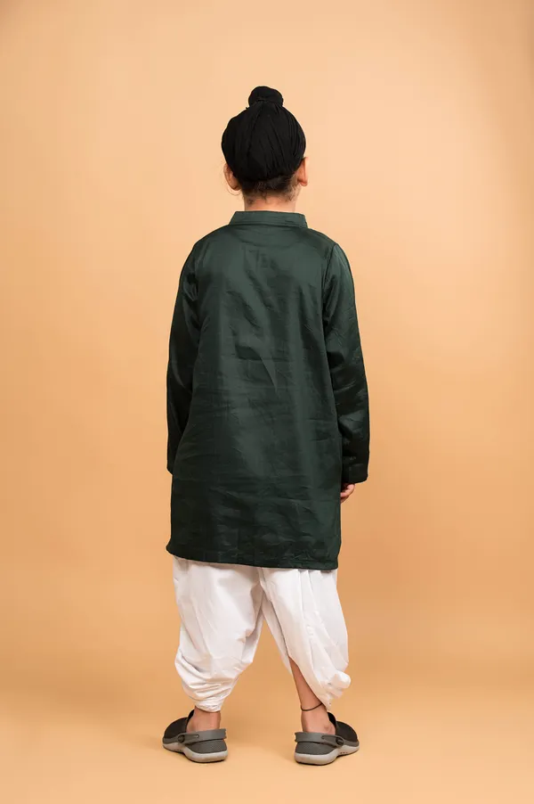 Green_And_White_Embroidery_Angrakha_Kurta_Dhoti_Set_For_Boy