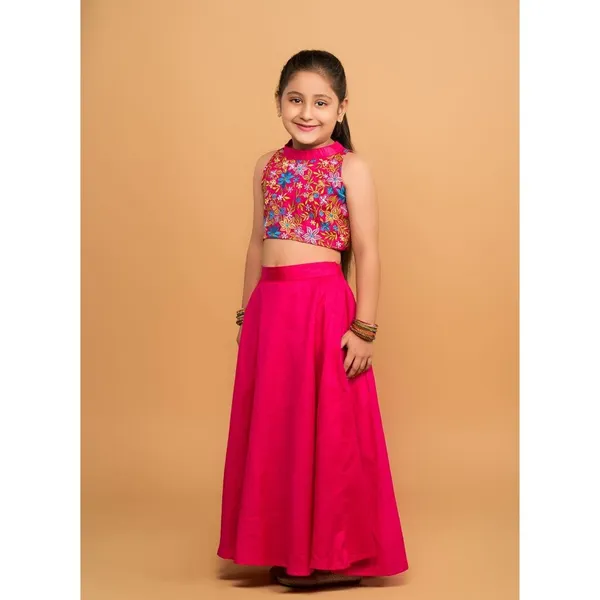 Pink_Solid_Lehnga_Skirt_Top_Set_For_Girl