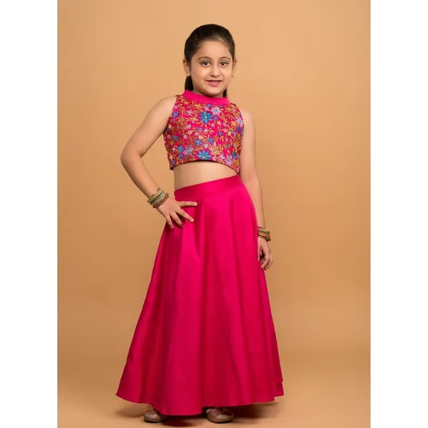 Pink_Solid_Lehnga_Skirt_Top_Set_For_Girl
