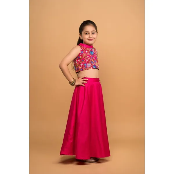 Pink_Solid_Lehnga_Skirt_Top_Set_For_Girl