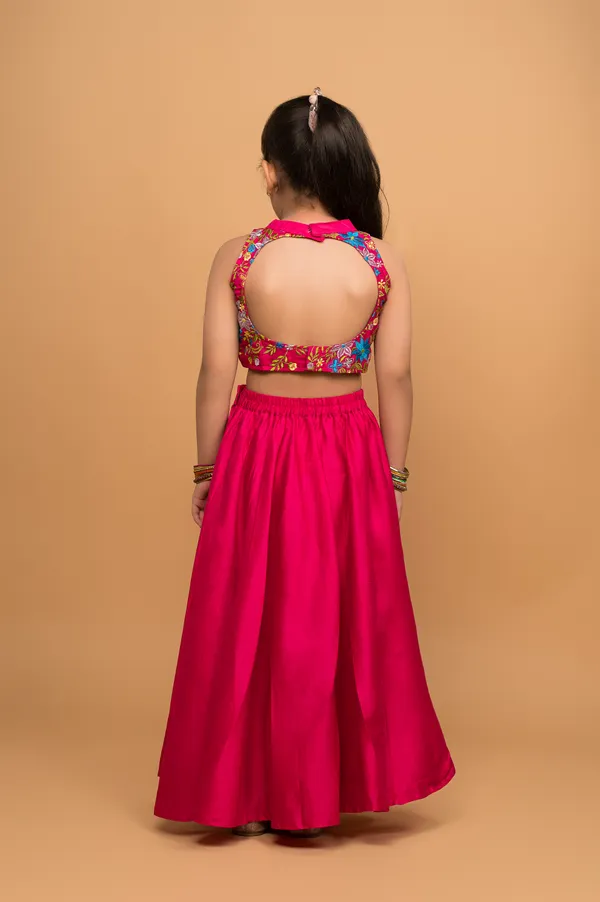 Pink_Solid_Lehnga_Skirt_Top_Set_For_Girl