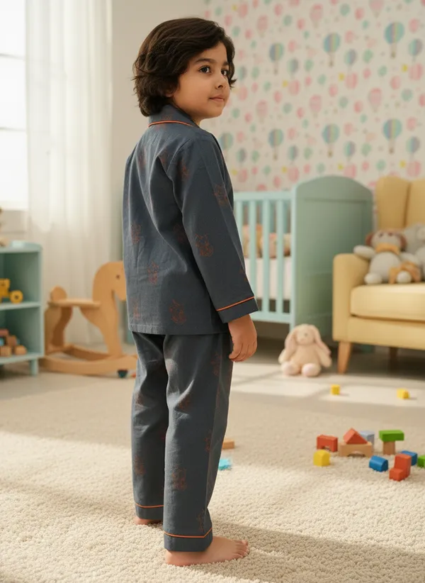 Midnight_Blue_Kitty_Hand_Block_Printed_Lycra_Cotton_Night_Suit_For_Boys