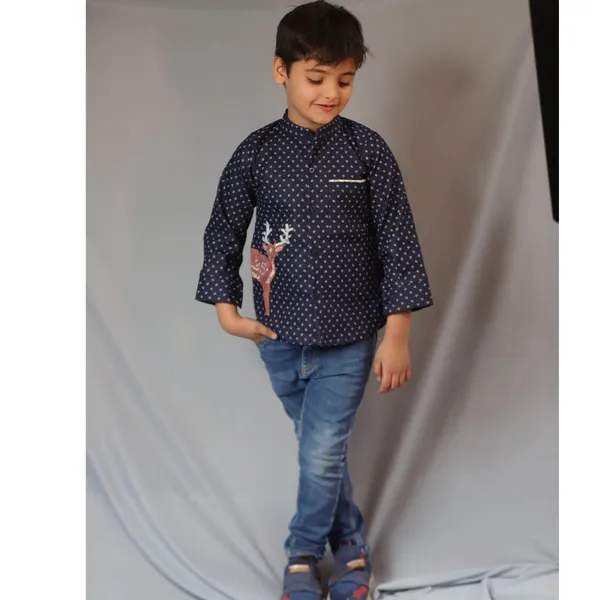 Blue_Printed_Denim_Laycra_Reindeer_Embroydri_Full_Sleeve_Shirt_For_For_Boys